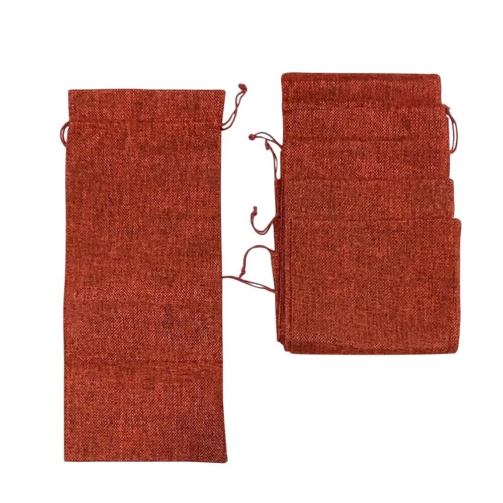 Unbranded-Red Rustic Burlap Bags (6) Drawstring Closure   NWOTS